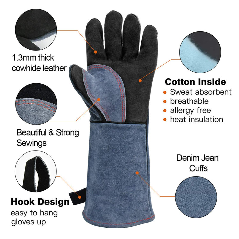  [AUSTRALIA] - HZXVOGEN 16 Inches 932℉ Heat Fire Resistant Welding Gloves BBQ Grill Gloves for Arc Tig Mig Wood Stove Barking Oven Fireplace Welder Gloves – Free Size for Men Women