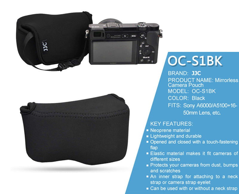  [AUSTRALIA] - JJC Black Ultra Light Neoprene Camera Case Pouch Bag for Sony Alpha a6600 a6500 a6400 a6300 a6100 a6000 a5100 with Sony SELP1650 16-50mm Zoom Pancake Lens, Size 120 x 73 x 87mm (W x H x D)