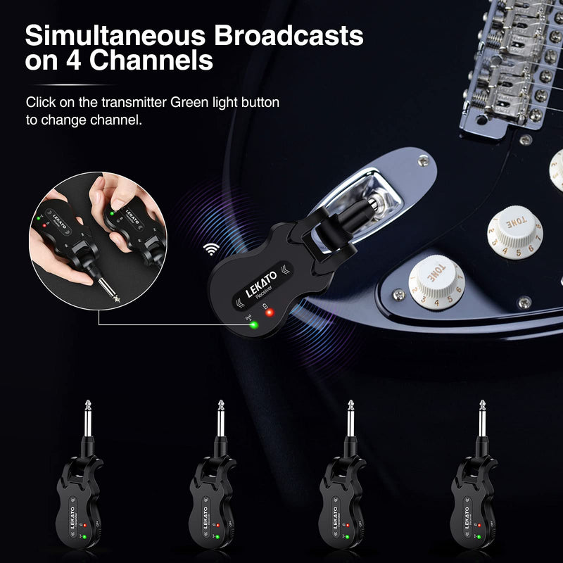  [AUSTRALIA] - LEKATO 5.8Ghz Wireless Guitar System 4 Channels Audio Digital Guitar Transmitter Receiver 300 Feet Transmission Range