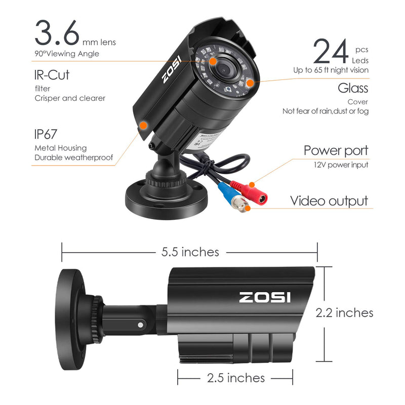  [AUSTRALIA] - ZOSI 1080P HD-TVI Security Camera for Home Office Surveillance CCTV System - Bullet bnc Camera with Night Vision Black Wired-1Cam