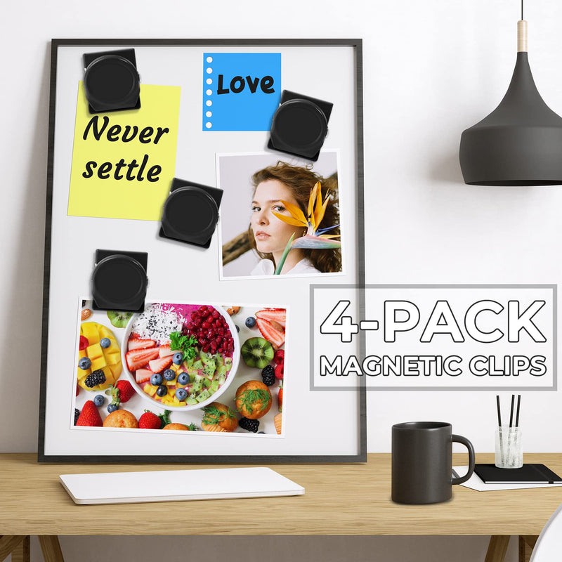  [AUSTRALIA] - DIYSELF 4 Pack Magnetic Metal Clips Refrigerator Whiteboard Wall Fridge Magnetic Memo Note Clips Magnets Metal Clip Black