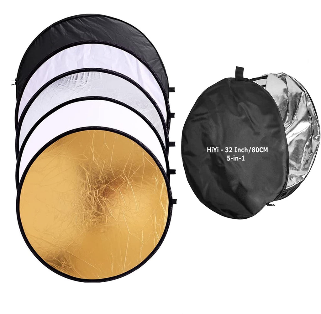  [AUSTRALIA] - Photography Light Reflectors HiYi 80cm/32inch 5-in-1Collapsible Background Diffuser Panel Camera Photo Disc Outdoor Light Reflector Diffuser Accessories(Silver/Gold//Translucent/White/Black) 32inch/80cm