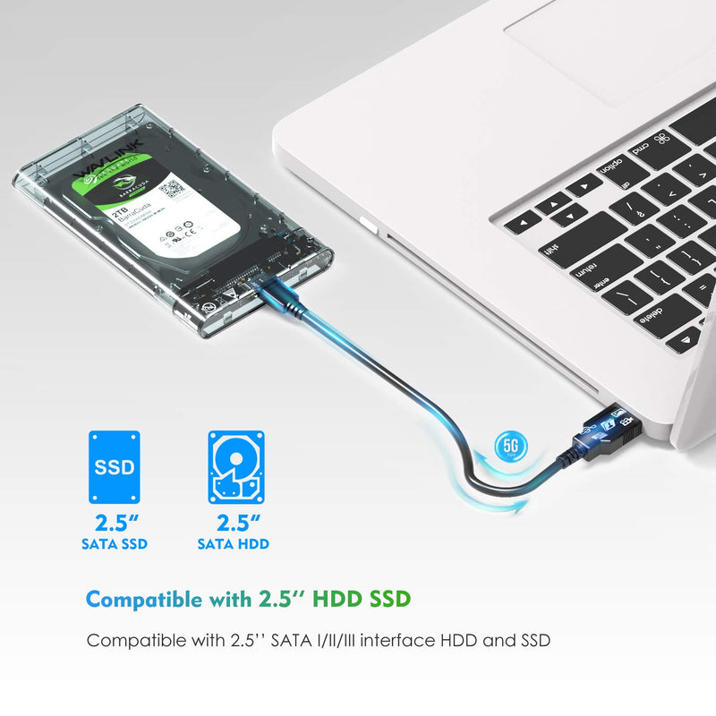 [AUSTRALIA] - WAVLINK USB 3.0 to SATA External Hard Drive Enclosure for 2.5 inch 5mm/7mm/9.5mm SATA I/II/III HDD/SSD Support UASP Function, Max 4TB Tool-Free Design