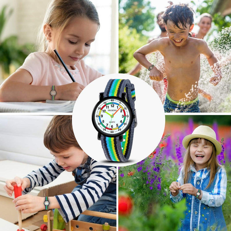 Kids Analog Watch, Read Easily Children's First Watch Daily Water Resistant Wrist Watch for Boys and Girls with Soft Cloth Strap Gray - LeoForward Australia