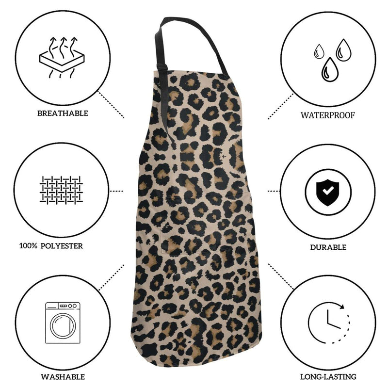  [AUSTRALIA] - N/W Leopard Kitchen Aprons for Women Men Plus Size with 2 Pockets Waterproof Adjustable Neck Strap for Thanksgiving,Christmas,Cooking,Baking & Painting