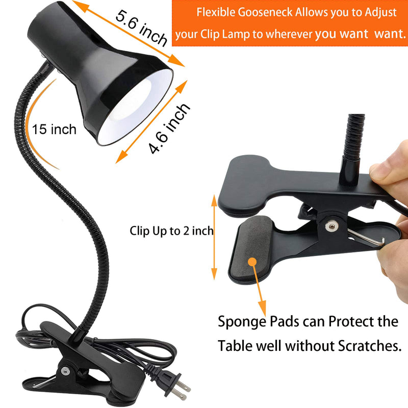 Desk Lamp Eye-Caring Table Lamps, 360°Rotation Gooseneck Clip on Lamp, Portable Reading Book Light, Clamp Light, Eye-Caring Study Desk Lamps for Bedroom and Office Home Lighting-Black - LeoForward Australia