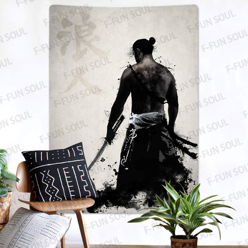  [AUSTRALIA] - Japanese Samurai Tapestery, Large 60x80inches Soft Cotton, Asian Pattern Nihontou Gray Retro Backgrounds Wall Hanging Tapestries for Living Room Bedroom Decor Party Banner GTZYFS186 60x80cotton