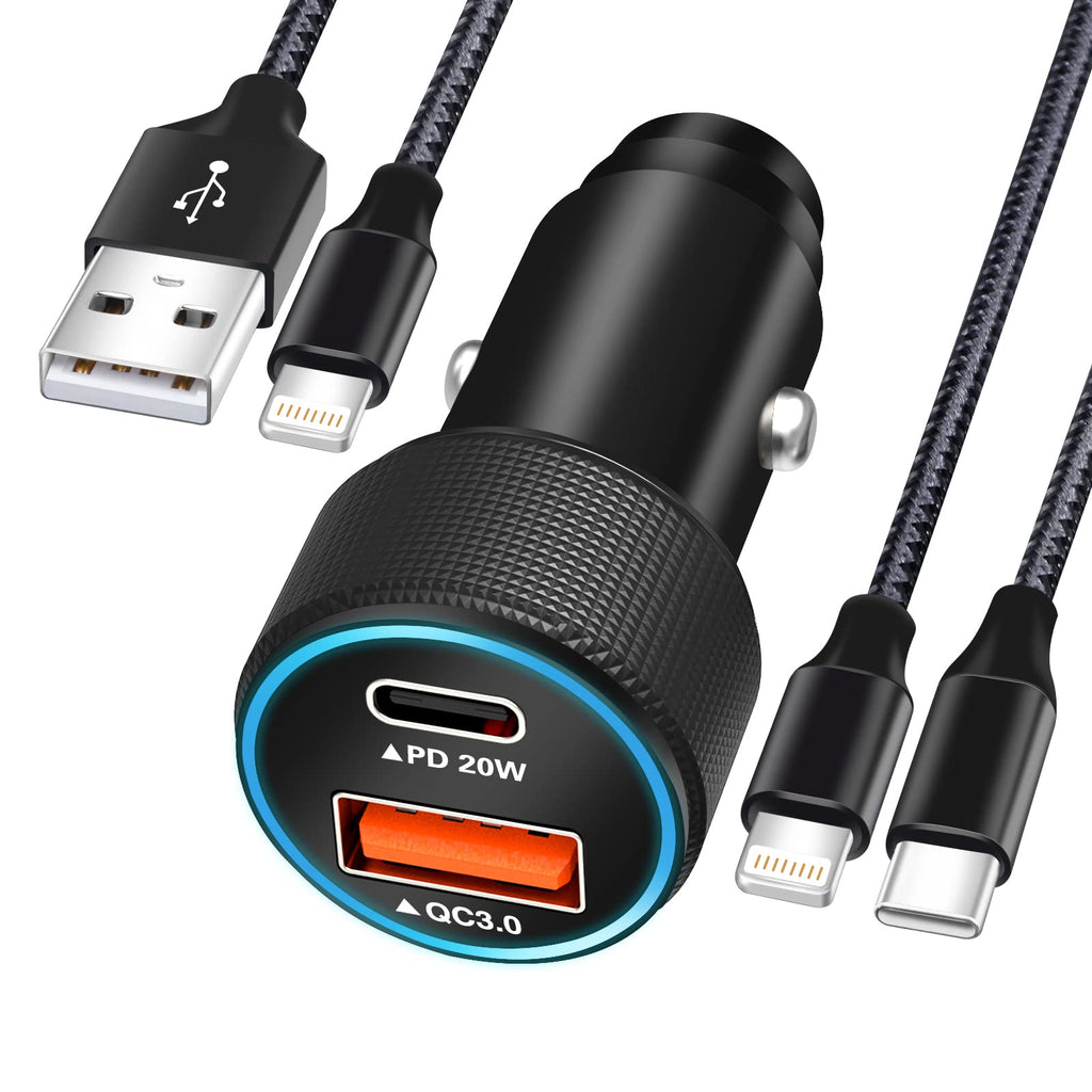  [AUSTRALIA] - iPhone Fast Car Charger[Apple MFi Certified]Apple Car Charging,38W Dual Pore USB C Car Charger Adapter with 2 Pack Lightning Cable,PD&QC 3.0 Type C Car Charger for iPhone 13/12/11/Pro Max/AirPods/iPad Black