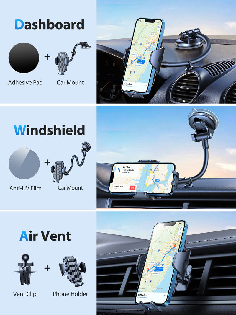  [AUSTRALIA] - VICSEED [All Cars Friendly] Phone Mount for Car [Flexible Durable Long Arm] Car Phone Holder Mount Windshield Dashboard Strong Suction Cell Phone Holder Car for iPhone 14 13 Pro Max All Mobile Phones