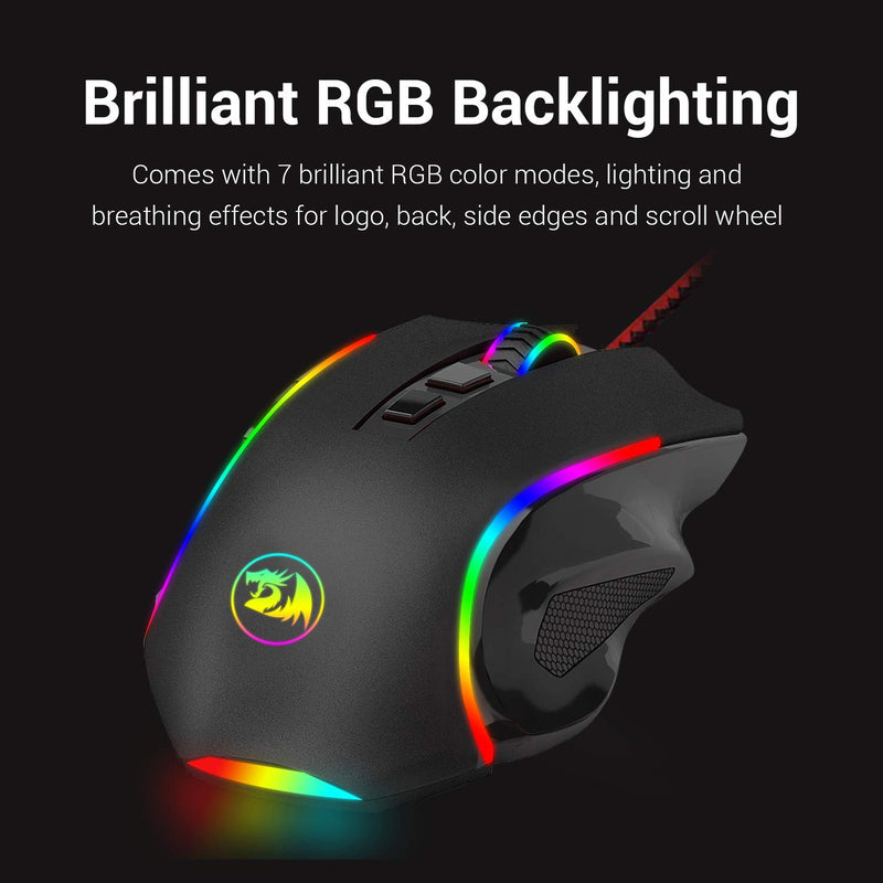  [AUSTRALIA] - Redragon M602 RGB Wired Gaming Mouse RGB Spectrum Backlit Ergonomic Mouse Griffin Programmable with 7 Backlight Modes up to 7200 DPI for Windows PC Gamers (Black) Black
