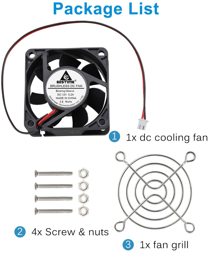  [AUSTRALIA] - GDSTIME Dc 12V 60mm 6cm 60x60x25mm 2 Wire Brushless Cooling Fan