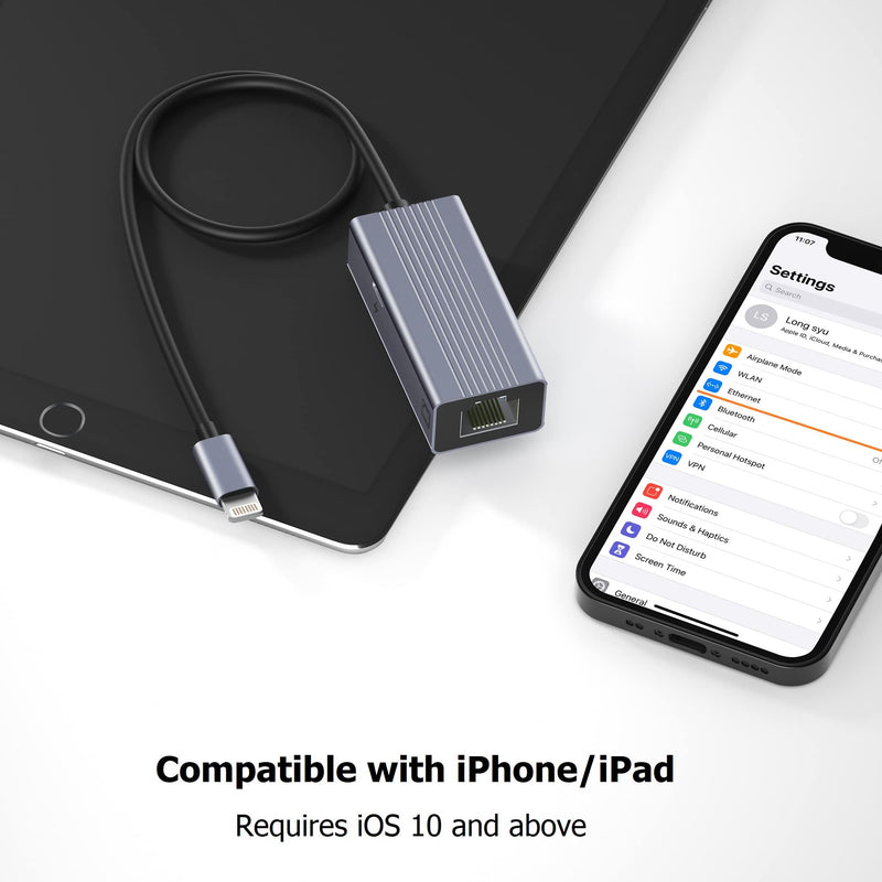  [AUSTRALIA] - Lightning to Ethernet Adapter[Apple MFi Certified], IVSHOWCO iPhone iPad to RJ45 Ethernet LAN Network Adapter with Charging Port, 100Mbps High Speed,Plug and Play(1.65Ft)