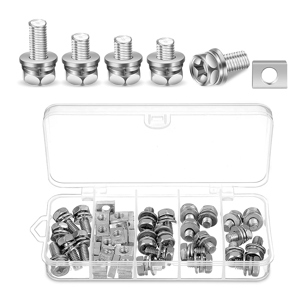  [AUSTRALIA] - 56 Pack Motorcycle Battery Terminal Nuts and Bolt Kit M6 x 10 mm 12 mm 16 mm 20 mm Bolt Square Nut Kit Stainless Steel Motorcycle Battery Screw and Nut - Perfect for ATV Bike Scooter