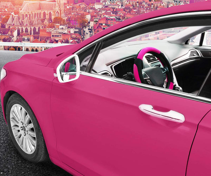  [AUSTRALIA] - SEG Direct Pink Plush Winter Auto Car Steering Wheel Cover Universal 15 inch Short Plush - Pink