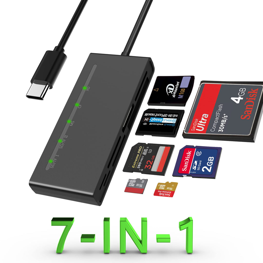 [AUSTRALIA] - USB C Multi XD Card Reader 7-in-1 SD/MicroSD/CF/MS/XD 5Gbps Super Speed Memory Card Adapter for SD SDXC SDHC CF MicroSD MS MMC UHS-I Cards, Sony Memory Stick Pro Duo Adapter Read 5-Card Simultaneously