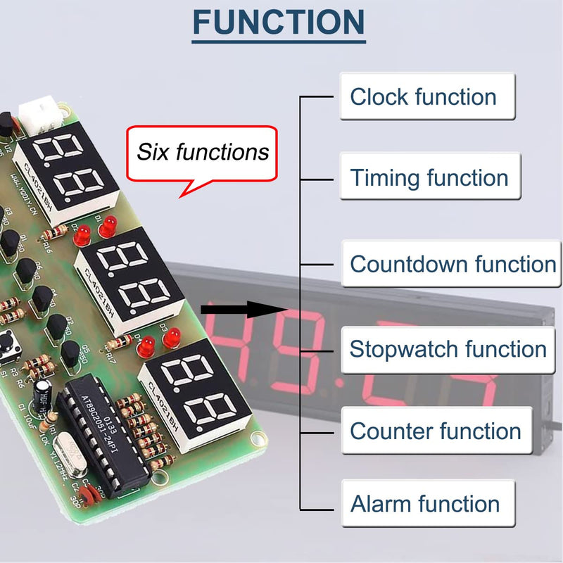  [AUSTRALIA] - DAOKAI Digital Clock DIY Electronics Kit 6Bits LED Digital Tube Display Circuit Board Soldering Practice Kit Electronics for DIY Soldering Student STEM Project, with 9V Battery Clip