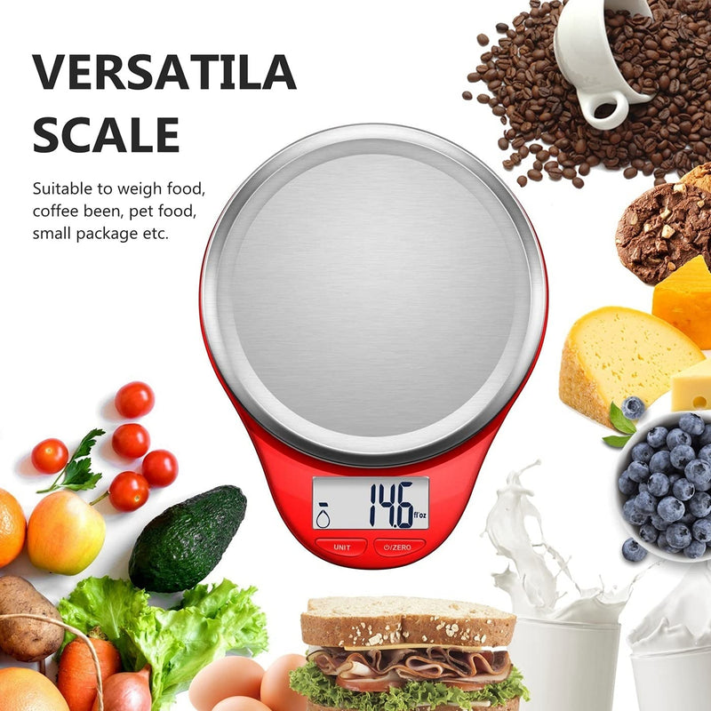 NUTRI FIT Digital Kitchen Scale with Wide Stainless Steel Plateform High Accuracy Multifunction Food Scale with LCD Display for Baking Kitchen Cooking,Tare & Auto Off Function (Red) Red - LeoForward Australia