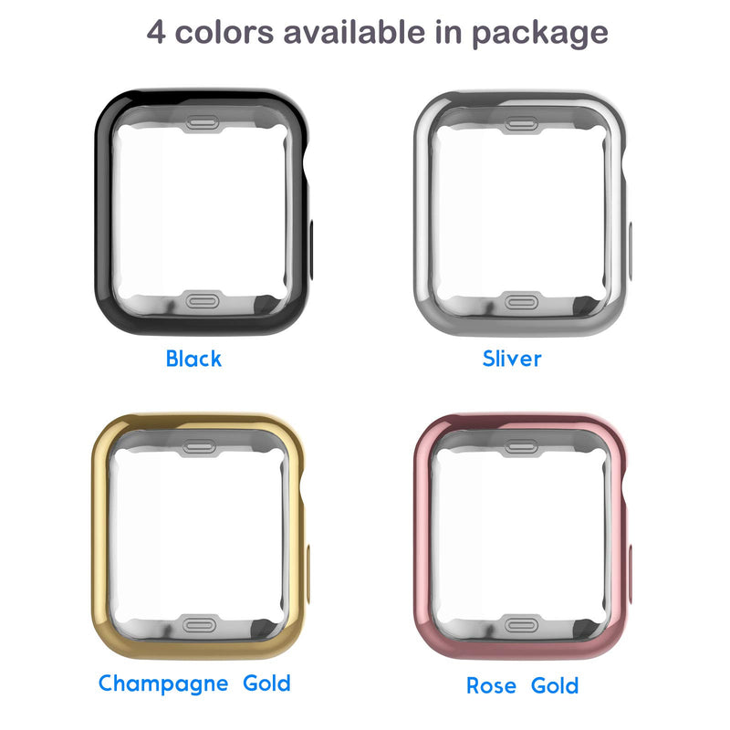 Tekcoo Compatible For Apple Watch Series 3 Series 2 [38mm] Case, [4-Pack] with Built-in TPU Screen Protector - Full Body Protective Ultra Thin Bumper Flexible Lightweight Cover For Apple iWatch 3 Black/Rosegold/Silver/Gold 38mm - LeoForward Australia