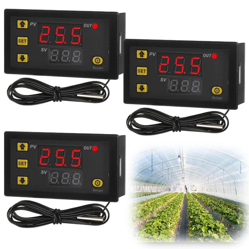  [AUSTRALIA] - Pack of 3 Digital Temperature Controller, W3230 Digital Thermostat with Sensor Waterproof Probe DC 12V Temperature Switch LCD Display, Heating Cooling Digital Display Thermostat with NTC 10K Sensor Probe