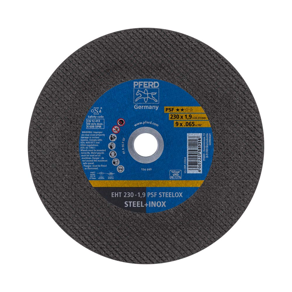  [AUSTRALIA] - PFERD cutting disc, 5 pieces | 230 x 1.9 x 22.23 mm, straight, PSF STEELOX | 69198293 - for steel and stainless steel (INOX) 230 x 1.9 mm