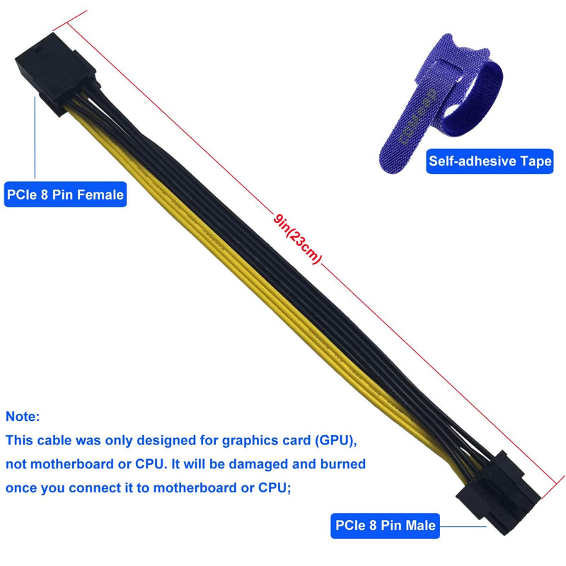  [AUSTRALIA] - (2-Pack) COMeap GPU PCI Express Power Extension Cable PCIe 8 Pin Female to 8 Pin(6+2) Male Adapter 9-inch(23cm)