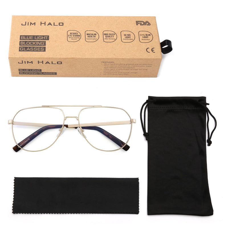 JIM HALO Blue Light Blocking Computer Glasses Reduce Eye Strain Metal Aviator Frame Glasses Men Women Gold - LeoForward Australia