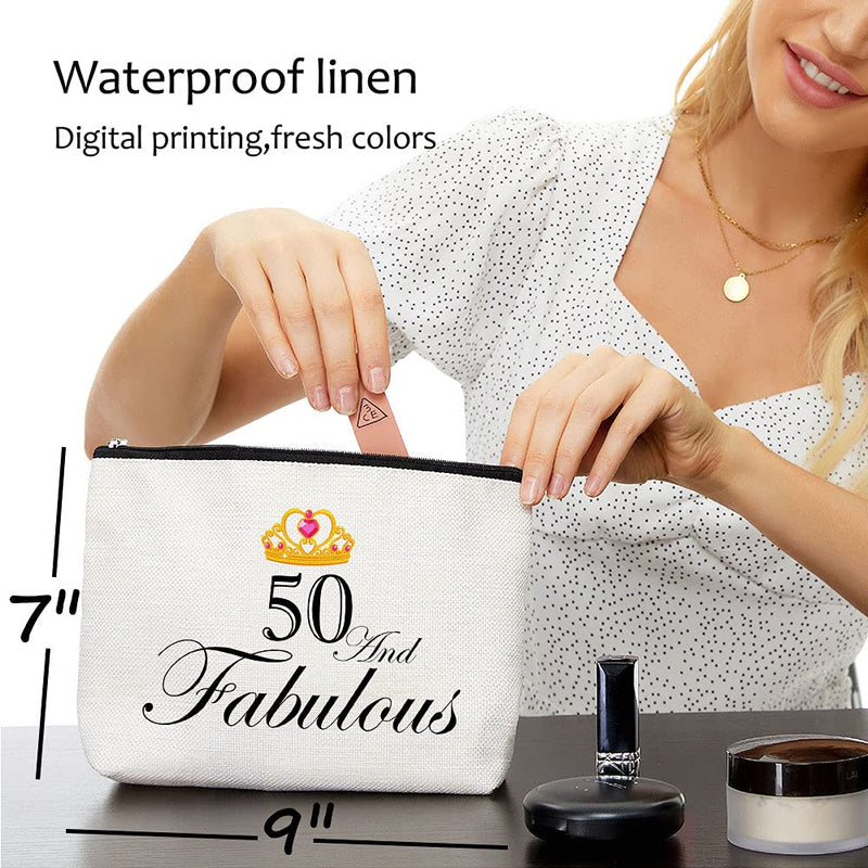 50 and Fabulous,50th Birthday Gifts for Women, Boss,Wife,Mother,Daughter Makeup Bag, Milestone Birthday Gift for Her, Presents for Turning Fifty and Fabulous - LeoForward Australia