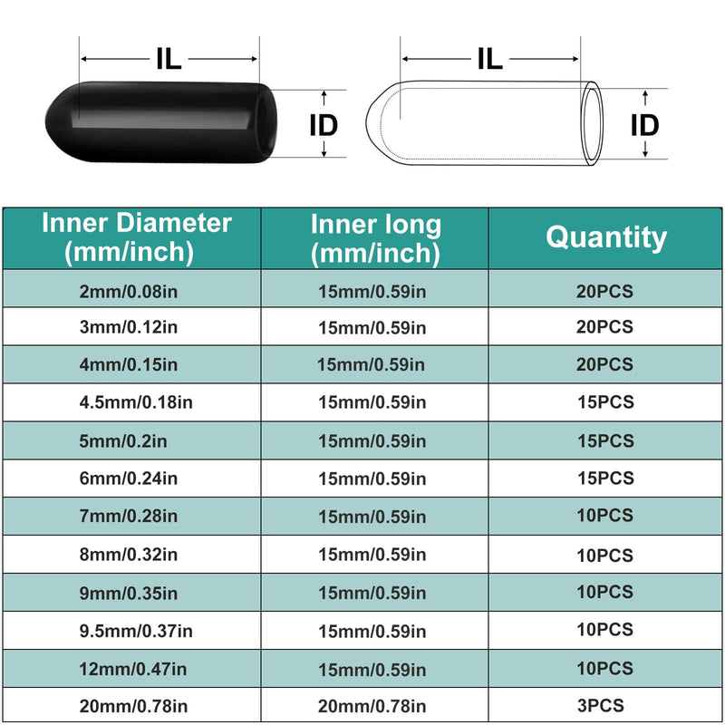  [AUSTRALIA] - 158 PCS Round Rubber End Caps, Vinyl Tube Bolt Cap, Screw Bolt Screw Rubber Thread Protector Caps Cover