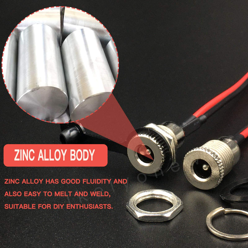  [AUSTRALIA] - 8Pack Female DC Threaded Barrel Jack Panel Adapter 5.5mm x 2.1mm Connector, 18AWG Wire DC Power Jack Panel Mount Socket 2 Pin Solder Type with Dustproof Plug,for MP3 Phone Audio Video CCTV,lkelyonewy