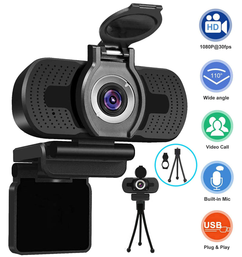  [AUSTRALIA] - Xinidc Full 1080P HD Webcam with Microphone, USB Webcam for Laptop and Desktop, External Webcam, Streaming PC Web Camera with Privacy Cover and Tripod, Widescreen Webcam for Zoom Skype YouTube