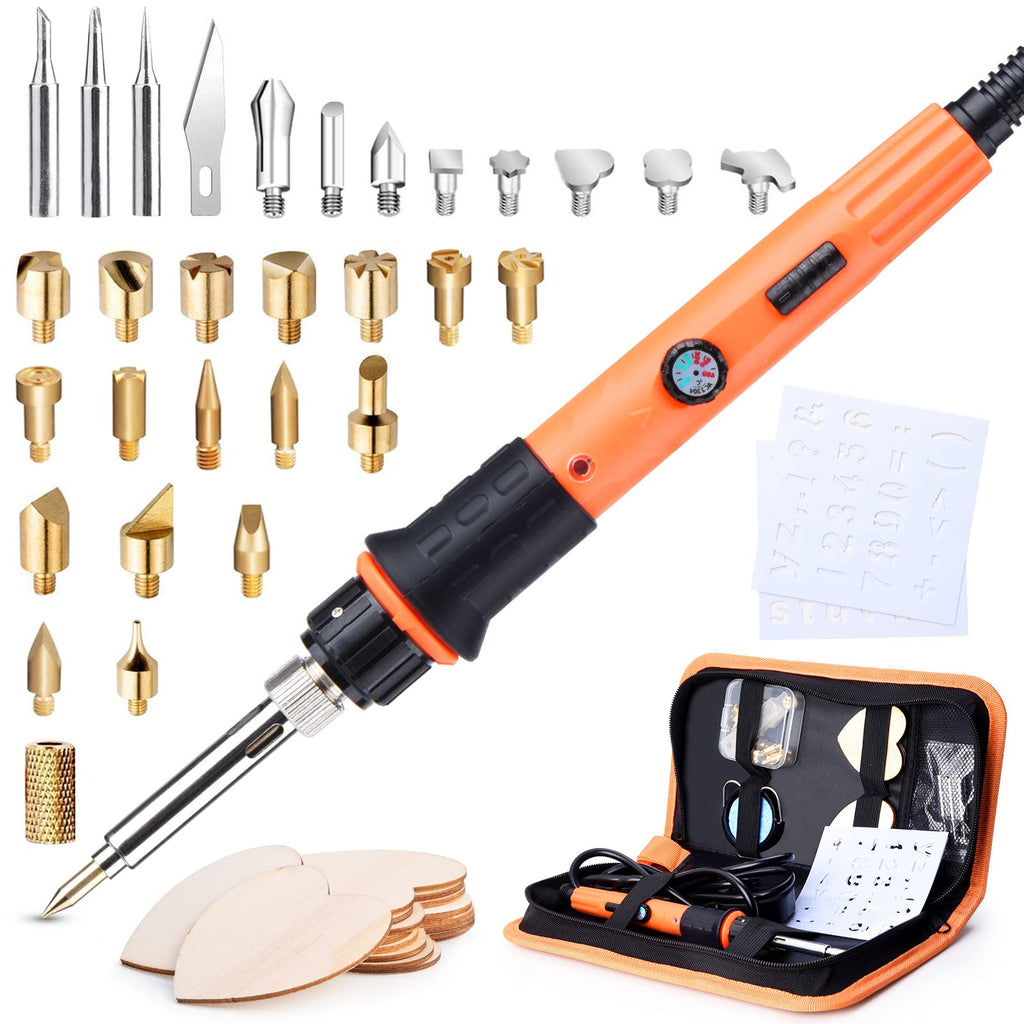  [AUSTRALIA] - Pyrography Soldering Iron Set, Pyrography Iron Set Temperature Adjustable 220~480 ℃ for Wood Leather Burning Iron DIY Art Gift Set Colored Pens, Leather Engraving Welding, Sculpture Wood Pyrography Orange