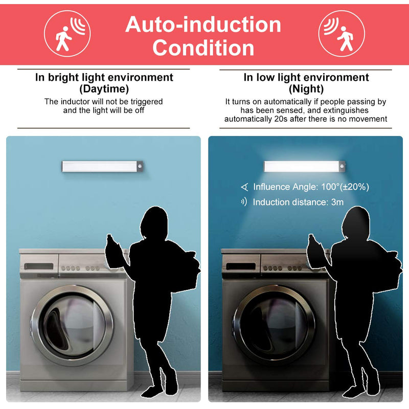30-LED Motion Sensor Cabinet Light,Under Counter Closet Lighting, Wireless USB Rechargeable Kitchen Night Lights,Battery Powered Light,Uniform Light for Wardrobe,Cabinet,Cupboard（Warm Light）-2Pack Silver-warm White Light 7.8inch-30LED - LeoForward Australia