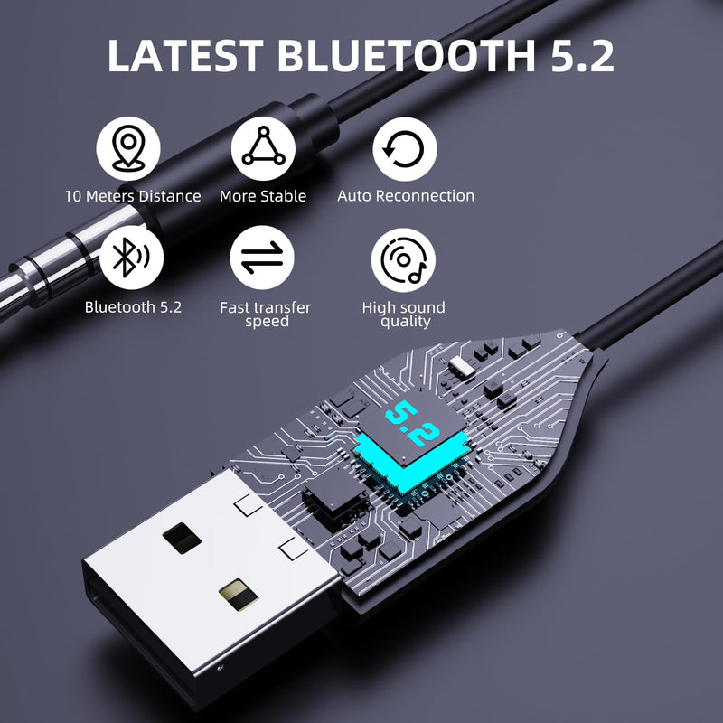  [AUSTRALIA] - Smof Aux to Bluetooth 5.2 Adapter 3.5mm Bluetooth Receiver with Built-in Microphone Aux Input for Music Streaming and Hands-Free Calls Compatible with Car Speaker and Home Audio (No Charging Needed)