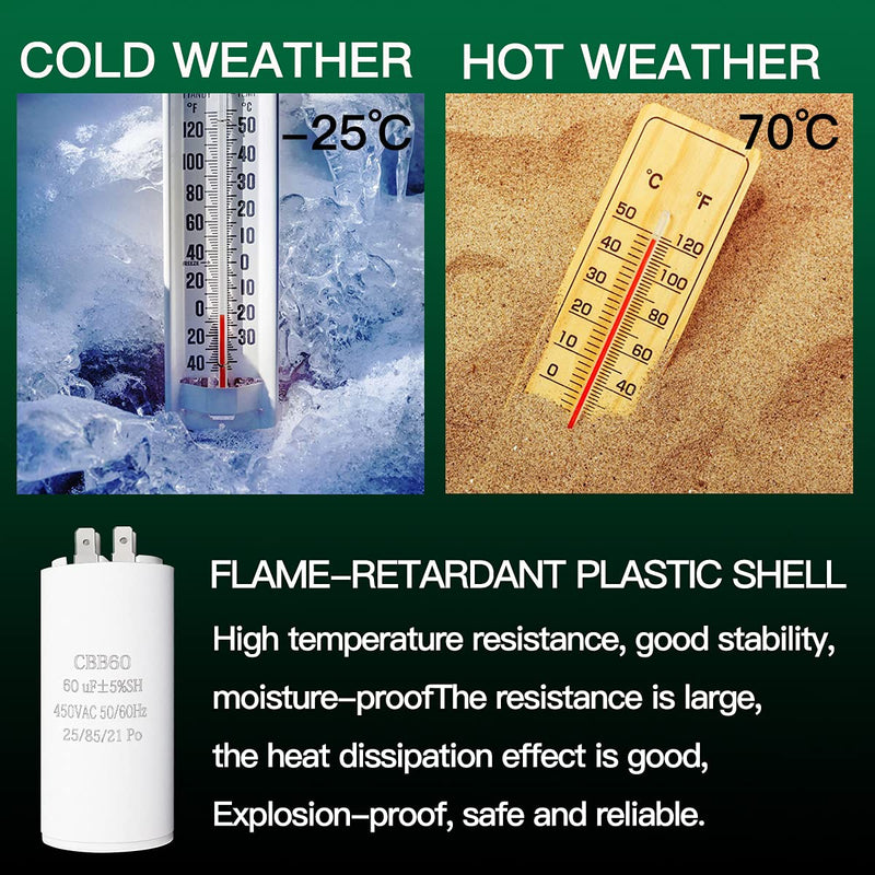  [AUSTRALIA] - 60UF CBB60 Motor Run Capacitor, 450VAC 50/60HZ Cylindrical Capacitor for Motor Run, Washing Machines, Air Conditioners and Water Pumps 60uf