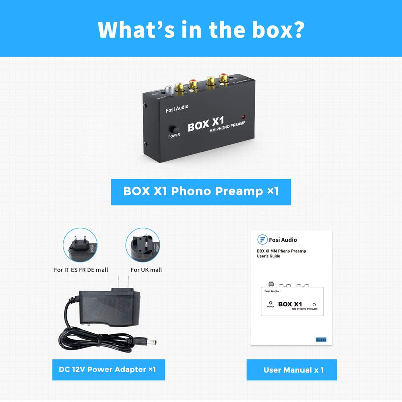  [AUSTRALIA] - Fosi Audio Box X1 Phono Preamp for MM Turntable Mini Stereo Audio Hi-Fi Phonograph/Record Player Preamplifier with 3.5MM Headphone and RCA Output with DC 12V Power Supply
