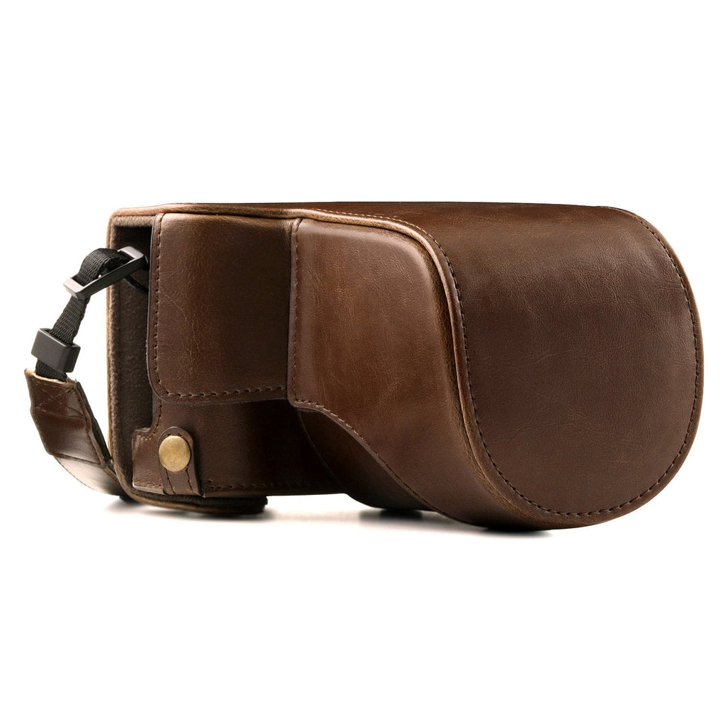  [AUSTRALIA] - MegaGear Ever Ready Leather Camera Case and Strap Compatible with Fujifilm X-A5, X-A3, X-A2, X-A1, X-M1 Dark Brown