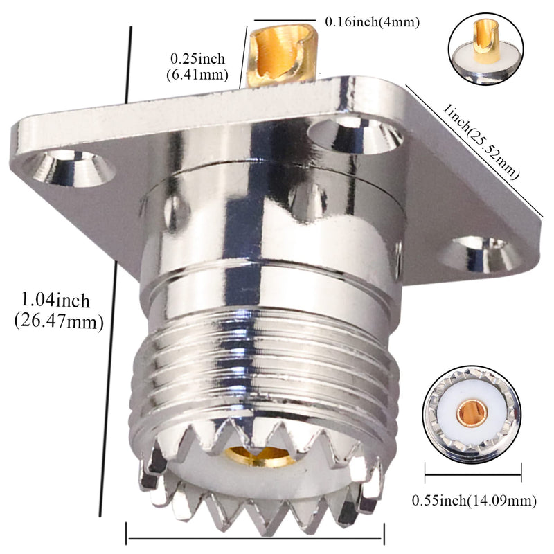  [AUSTRALIA] - TUOLNK 2 Pack SO239 UHF Female 4 Hole Chassis Mount Connector Flange Panel UHF RF Coax Adapter UHF Female Plug PL259 Solder Cup Coaxial Connector UHF Adapter UHF Female Connector