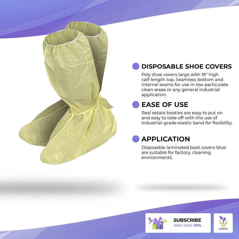  [AUSTRALIA] - AMZ Medical Supply Disposable Shoe Covers for Indoors. Pack of 10 Yellow Shoe Booties Disposable Polypropylene Covers, Universal Shoe Booties with Fixation Ties, Knee-Length. Knee-Length / 10 pairs
