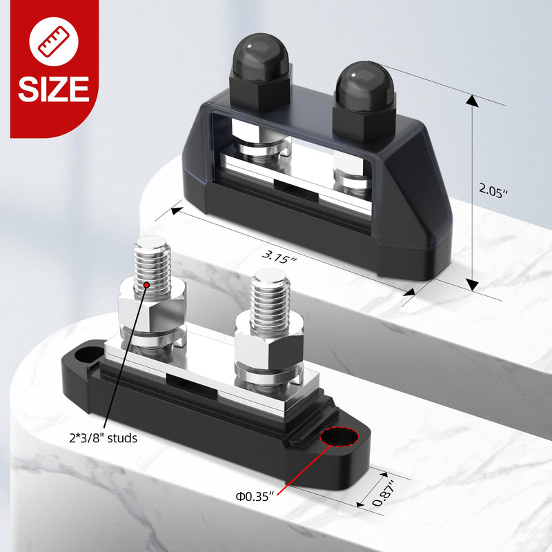  [AUSTRALIA] - RVBOATPAT Marine Bus Bar 12V 250A Power Distribution Block 12 Volt DC Busbar 3/8" Dual Studs Battery Bus Bar for Boat Automotive Solar System