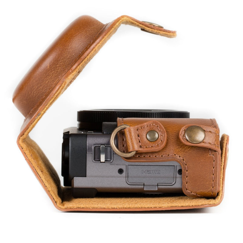  [AUSTRALIA] - MegaGear MG1260 Ever Ready Leather Camera Case compatible with Panasonic Lumix DC-ZS80, DC-ZS70, DC-TZ95, DC-TZ90 - Light Brown