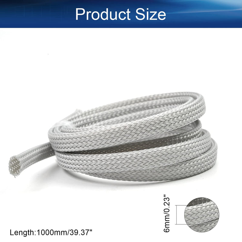  [AUSTRALIA] - Bettomshin 1Pcs Length 3.28Ft PET Braided Cable Sleeve, Width 6mm Expandable Braided Sleeve for Sleeving Protect Electric Wire Electric Cable Grey