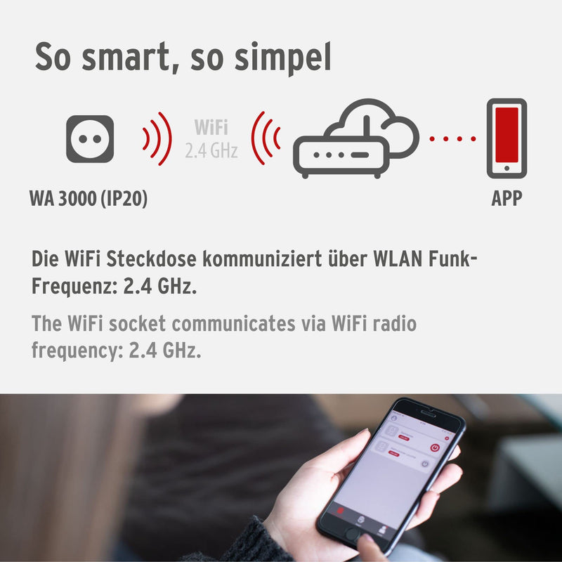  [AUSTRALIA] - Brennenstuhl Connect WLAN socket WA 3000 XS01 (WiFi socket 2.4 GHz compatible with Alexa and Google Assistant, no hub required, smart socket with timer, free app) Single smart socket for indoor use