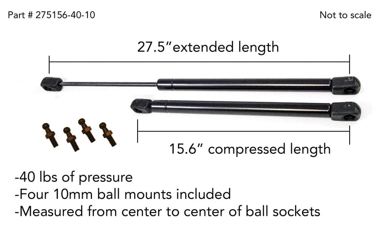  [AUSTRALIA] - 2 Truck Upfitters Gas Props for Undercover Tonneau Covers ONLY. 27.5" extended and 15.6" compressed length (measured from center of ball mounts), 38 pounds of pressure ea. Incl 4 ball mounts!