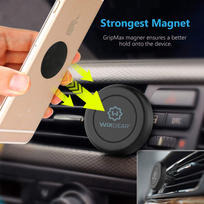 WixGear Universal Air Vent Magnetic Phone Car Mount Holder with Fast Swift-Snap Technology for Smartphones and Mini Tablets, Black 1 Pack - LeoForward Australia