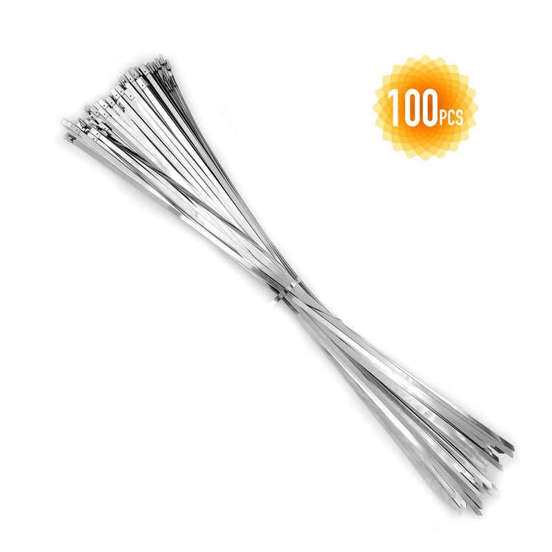  [AUSTRALIA] - MAXSELL 20 Inch Metal Zip Ties, Heavy Duty 304 Stainless Steel Cable Ties, Metal Exhaust Wrap with 200 Lbs Tensile Strength(100 Pcs)