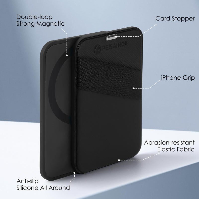  [AUSTRALIA] - Upgraded 2 in 1 MagSafe Wallet for Apple iPhone 14/13/12 Series, Fits 5+ Cards and Cash, Magnetic Card Wallet Holder with Phone Grip, Stretchy iPhone Mag Safe Wallet for Maximum Flexibility Black