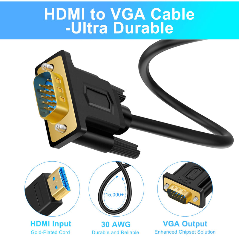  [AUSTRALIA] - SHULIANCABLE HDMI to VGA Cable, Gold-Plated HDMI to VGA Cable (Male to Male) 1080P Compatible for Raspberry Pi, Roku, Computer, Laptop, Projector, HDTV (3 Feet) 3 Feet