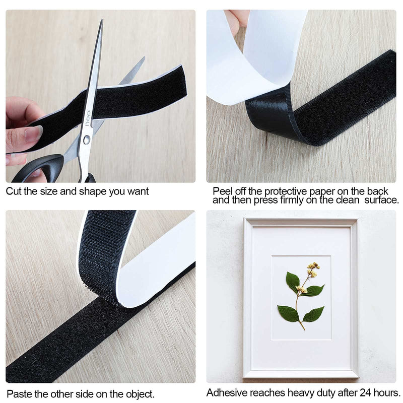  [AUSTRALIA] - 27 Pairs Adhesive Square Hook and Loop Tape 1 x 7 Inch 2 x 4 Inch 1 x 19.6 Feet Black Hook and Loop Fastener Hanging Strips Strength Sticky Fastener Strip for Home Office DIY Craft Indoor Outdoor Use