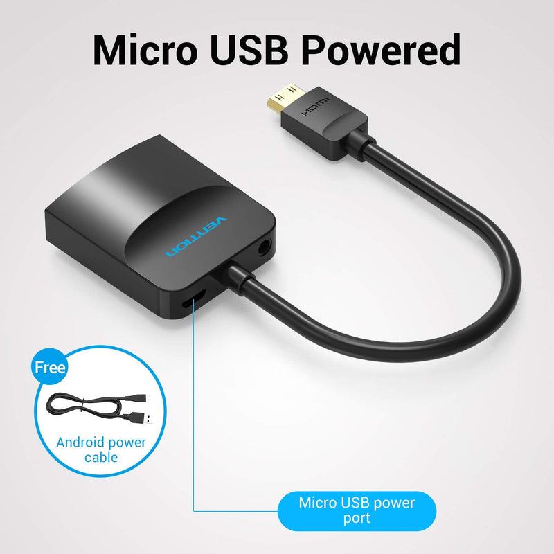  [AUSTRALIA] - VENTION Mini HDMI to VGA Adapter (Male to Female) 1080P 60HZ with 3.5 mm Audio Cable Compatible with Computer, Desktop, Laptop, Monitor, Projector, HDTV, Xbox and More(Black)