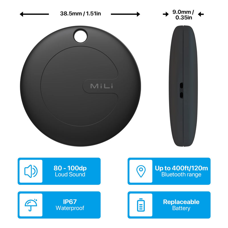  [AUSTRALIA] - MiLi 1 Pack Key Finder Luggage Tracker, Play Sound & Direction, Works with Apple Find My(iOS Only), Apple MFi Certified Portable Bluetooth Tracker, Tracking Tag for Keys Suitcase Bags